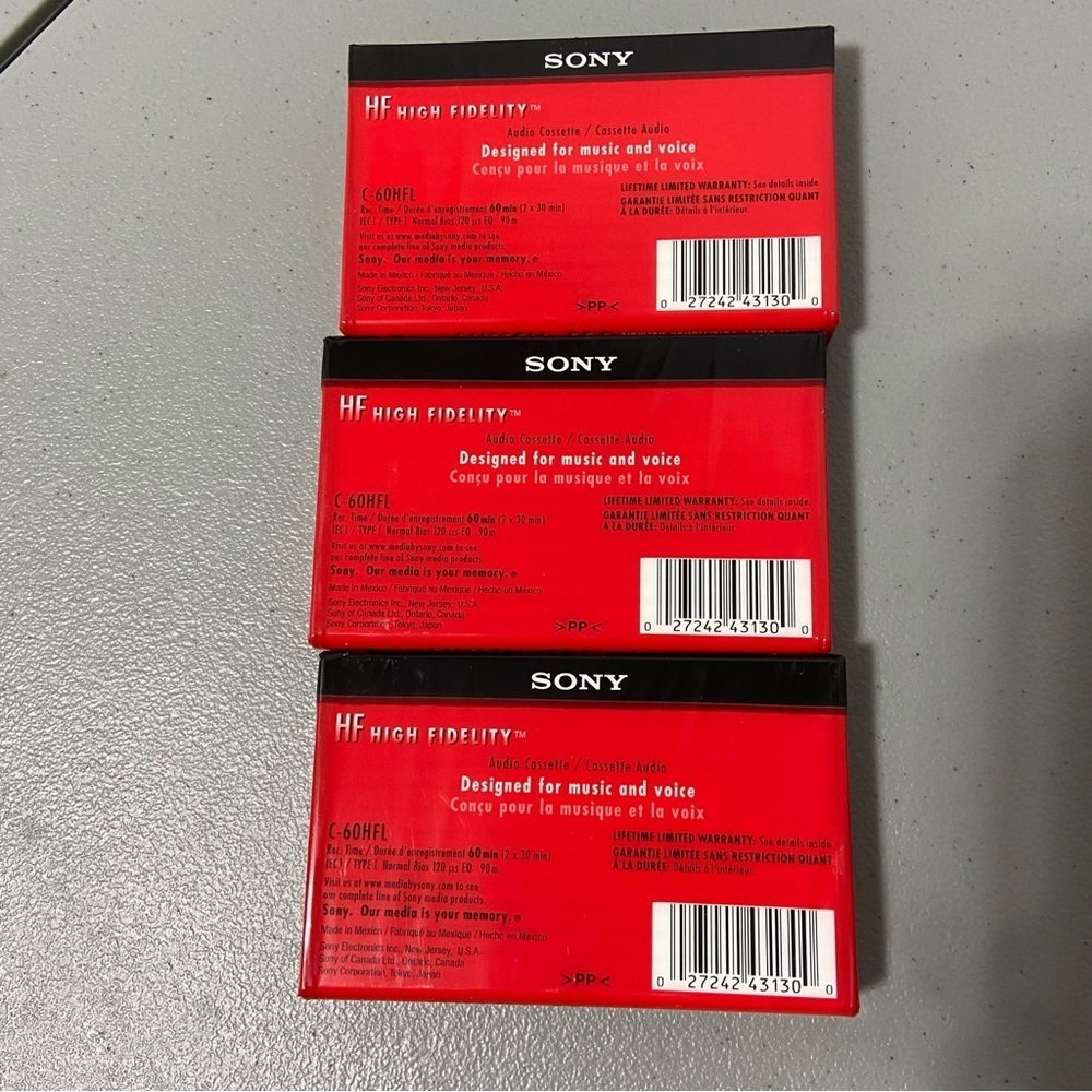 Sony C60HFRL Cassette Tape HF High Fidelity Normal Bias 60 min Lot of 3 Sealed - Picture 2 of 3